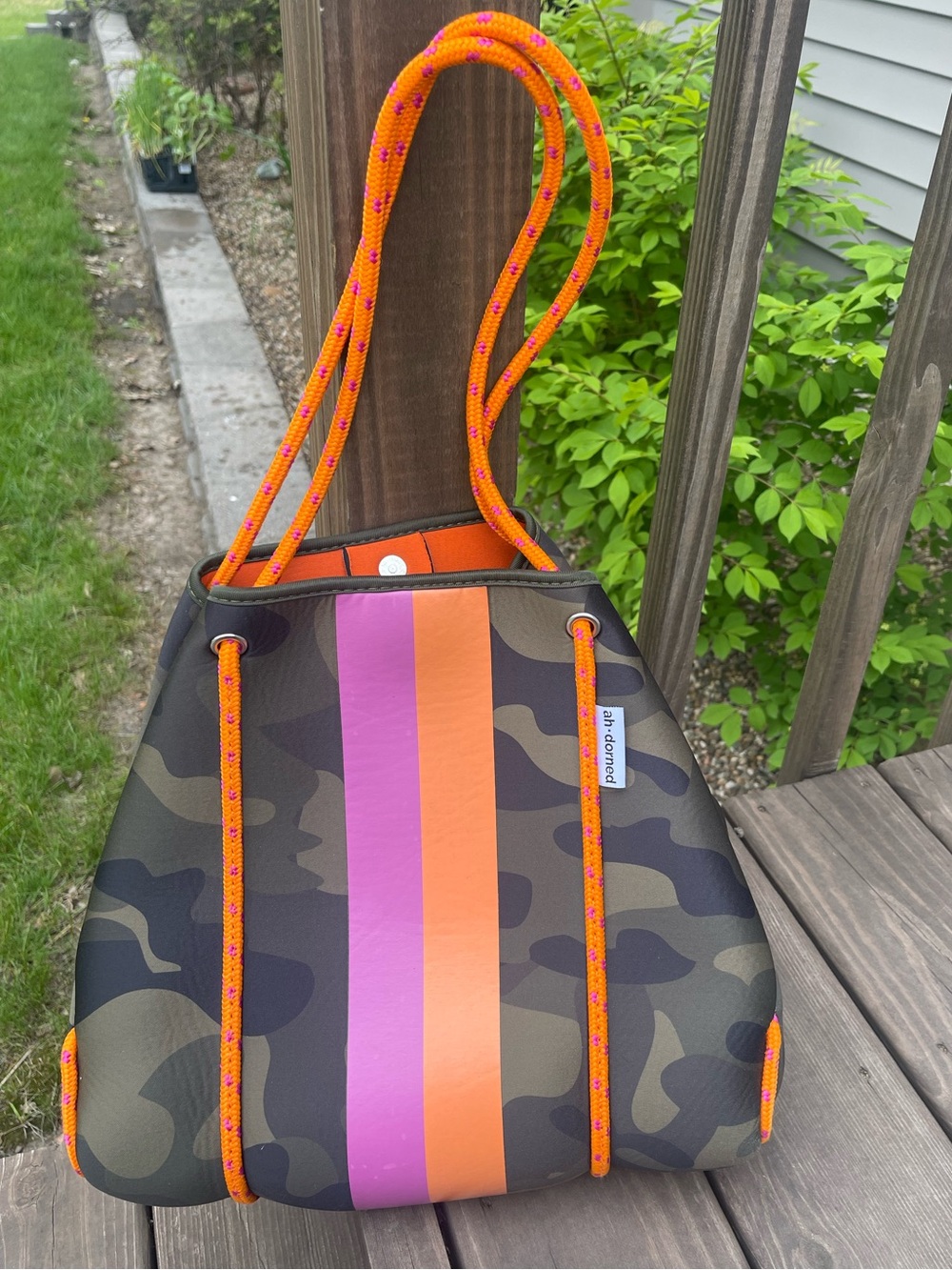 Ahdorned Camo and Stripe Neoprene Tote